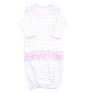 Gingham Dots Lap Ruffle Gown Light Pink