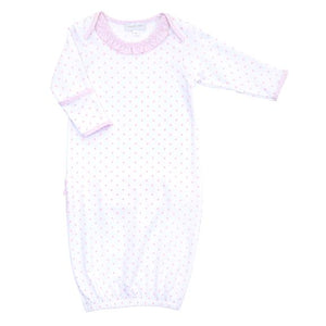 Gingham Dots Lap Ruffle Gown Light Pink