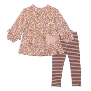 Printed Tunic with Legging Set Soft Pink Mini Flowers/Brown