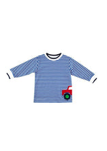 Load image into Gallery viewer, Stripe Knit Shirt with Monster Truck Long Sleeve Navy and White