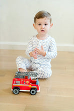 Load image into Gallery viewer, Graham Pima Cotton Romper Firetruck Blue