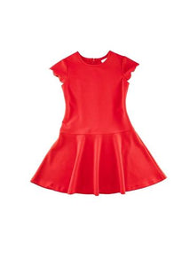 Red Crepe Scuba Dress with Scallop Sleeves