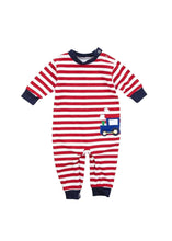 Load image into Gallery viewer, Red and White Stripe Knit Longall with Train