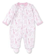 Load image into Gallery viewer, Pink Speckled Giraffes Footie with Zip