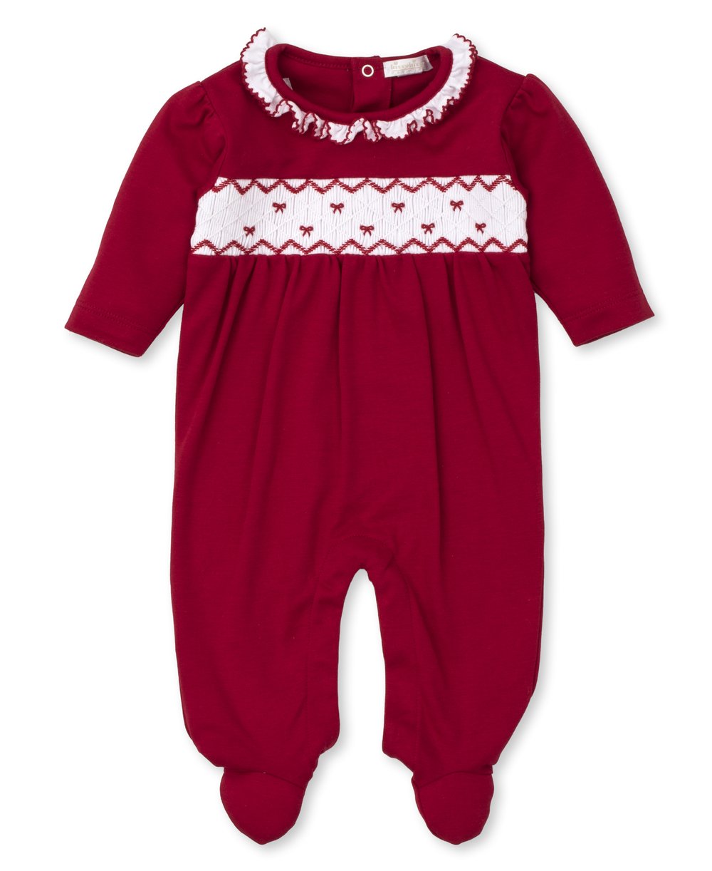 CLB Holiday Medley 21 Red Ruffle Collar Hand Smocked Footie