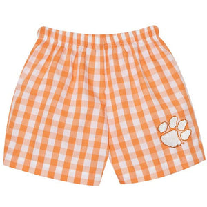 Clemson Tigers Embroidered Orange Gingham Pull On Short