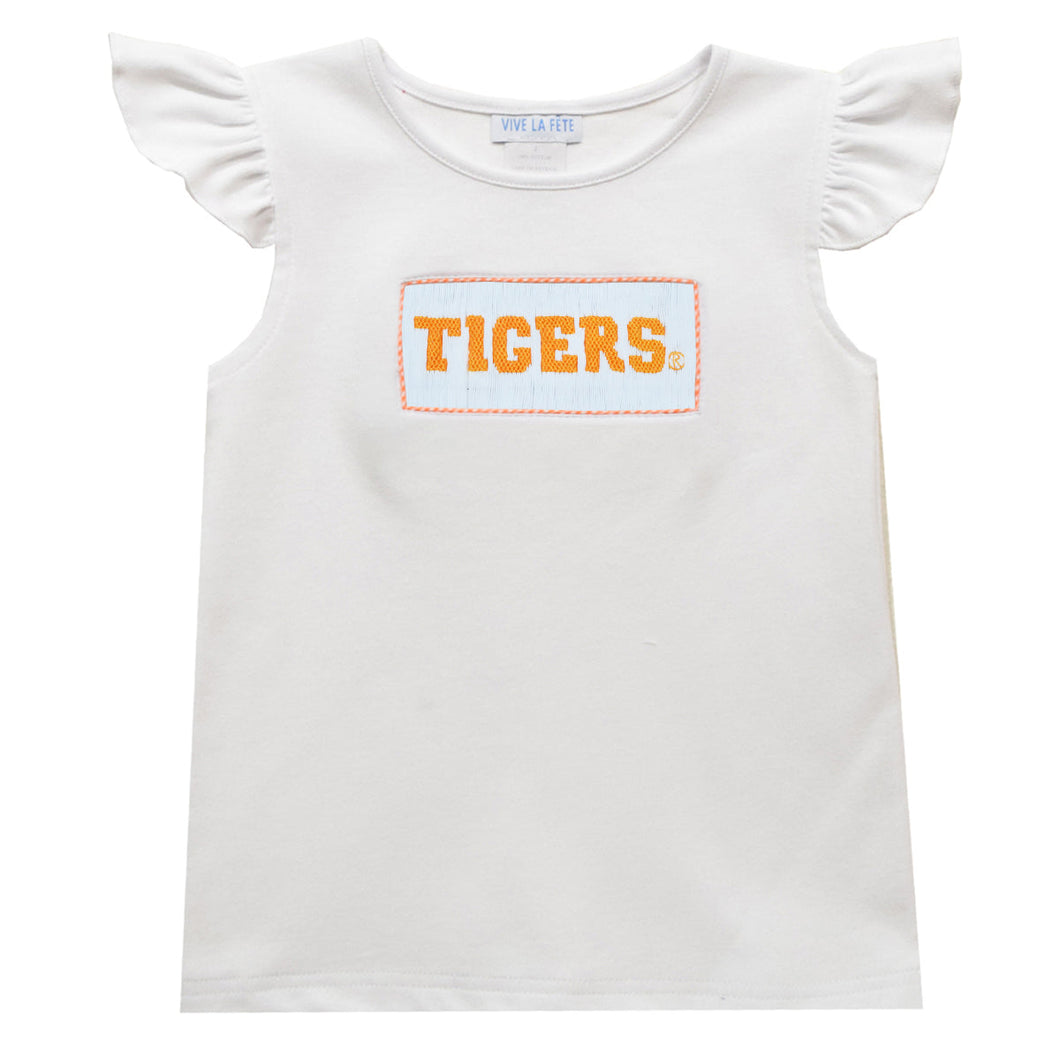 Clemson Tigers Smocked White Knit Angel Wing