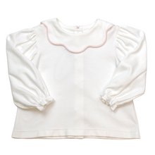 Load image into Gallery viewer, Scarlett Scalloped Blouse Long Sleeve White/Pink