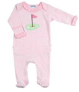 Tee Time Applique Ruffle Lap Footie Pink