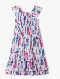 Watercolour Feathers Smocked Maxi Dress