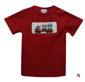 Trailer Cars Smocked Red Knit SS Tee