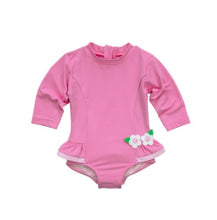 Load image into Gallery viewer, Pink Rash Guard Onesie with Flowers
