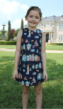 Load image into Gallery viewer, Navy Nautical Print Aline Dress