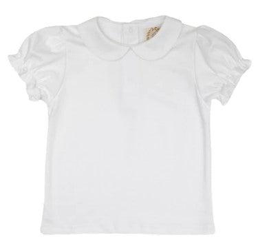 Maude's Peter Pan Short Sleeve Collar Shirt Pima Ruffle Worth Avenue White & Worth Avenue White