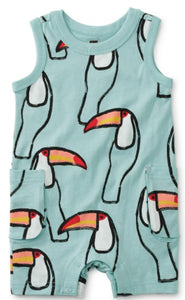 Cargo Pocket Tank Baby Romper Toucans in Mint