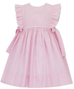 Pink Micro Check Dress w/ Ruffles Sleeves & Bows on the Side