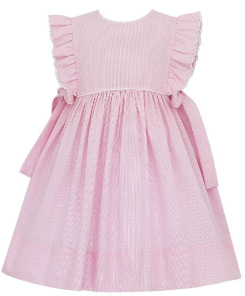 Pink Micro Check Dress w/ Ruffles Sleeves & Bows on the Side