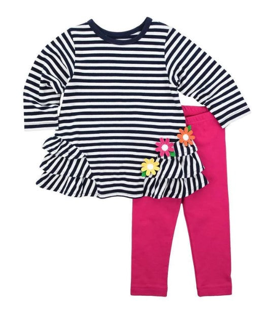 Stripe Knit Tunic With Flowers & Leggings