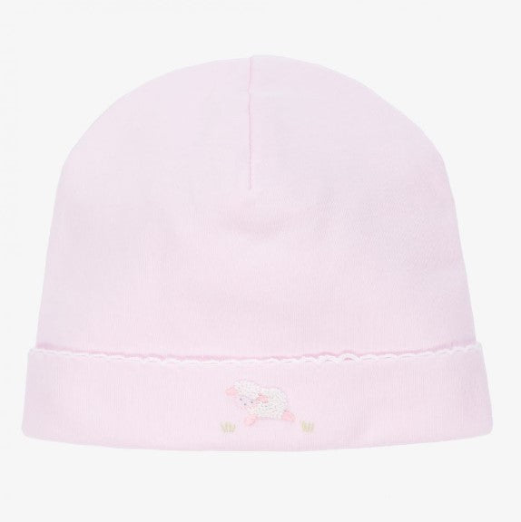 Lovey Lambs Pink Hat with Hand Embroidery