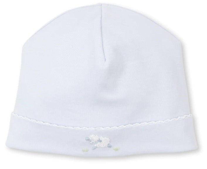 Lovey Lambs Blue Hat with Hand Embroidery