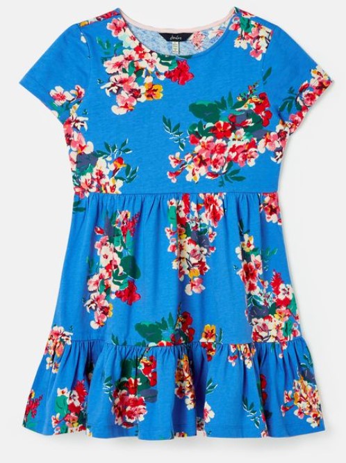 Evelyn Short Sleeve Tiered Jersey Dress Blue Floral
