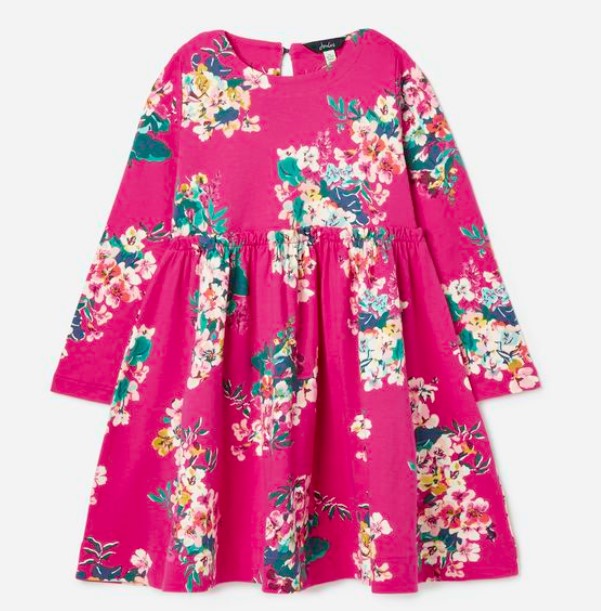 Hampton Pink Floral Long Sleeve Paperbag Waist Jersey Dress