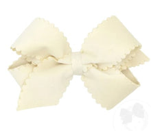 Load image into Gallery viewer, Medium Grosgrain Hair Bow with Scalloped Edge Faux Velvet Overlay