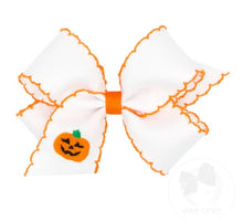 Load image into Gallery viewer, Halloween Hair Bow with Embroidered Jack-O-Lantern