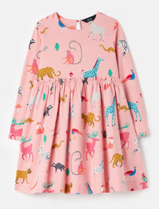 Hampton Long Sleeve Paperbag Waist Jersey Dress Pink Animals