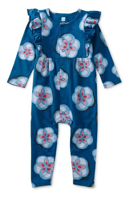 Ikat Floral Snap Front Ruffle Baby Romper