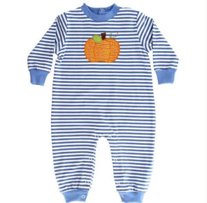 Boy's Blue Perfect Pumpkin Knit Romper