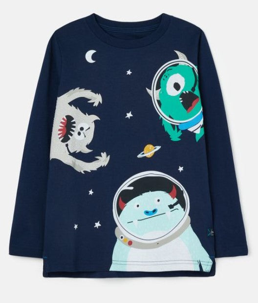 Finlay Long Sleeve Screenprint T-Shirt Space Monsters