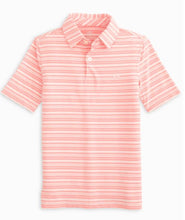Load image into Gallery viewer, Heather Flamingo Boys Ryder Striped Performance Polo Shirt