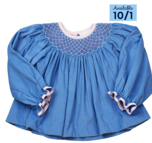Betsy Bishop Top Long Sleeve Blue Cord with Bloomers Set