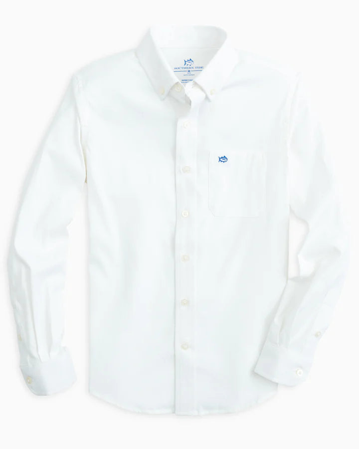 Long Sleeve Solid Intercoastal Button Down Sportshirt Classic White