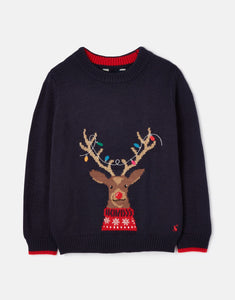 Crackling Intarsia Family Christmas Sweater Navy Reindeer