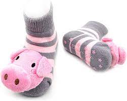 Gray/Pink Piggy Boogie Toes Rattle Socks