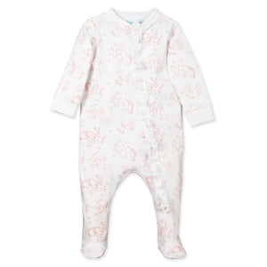 Zipper Footie with Ruffle - Fawns on White
