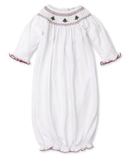 Load image into Gallery viewer, CLB Holiday Medley 21 White/Red Hand Smocked Sack Christmas Trees