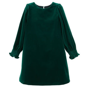 Holly Smocked Velvet Shift Green Dress