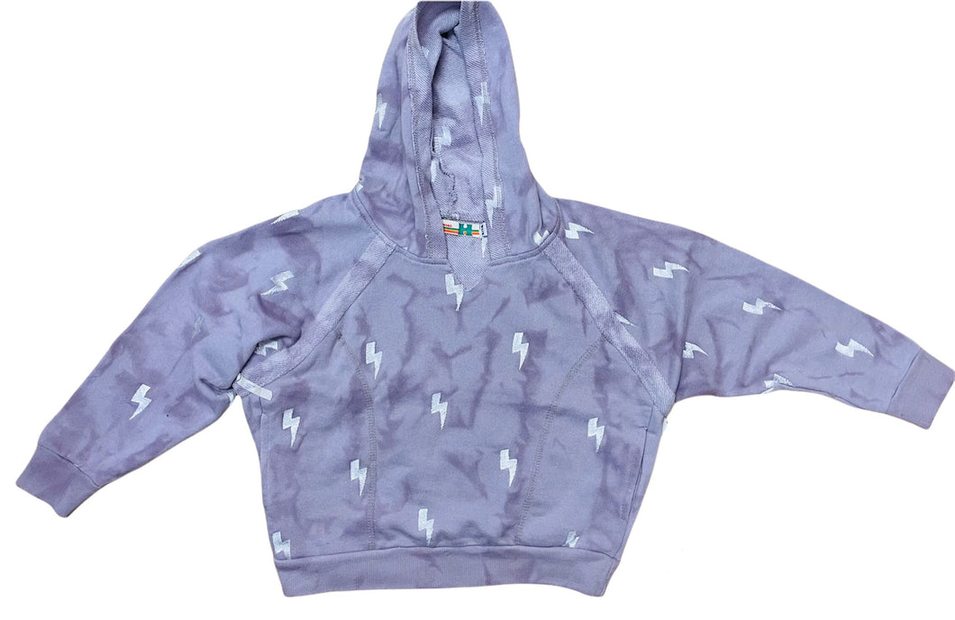 French Terry Pullover Hoodie with Lightning Bolt Emb