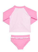 Load image into Gallery viewer, Pink Stripe Rash Guard Tankini With Flowers