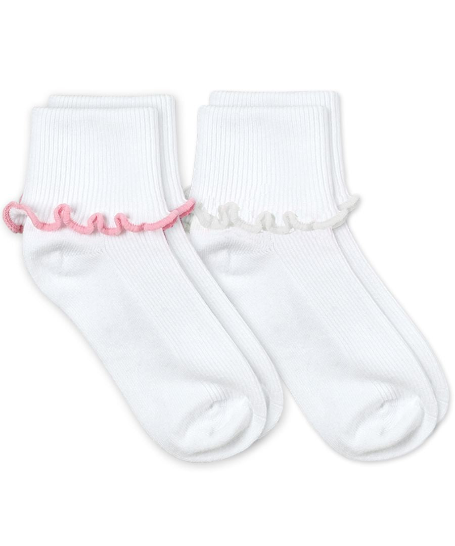 Pink and White Ripple Edge Smooth Socks 2 Pairs