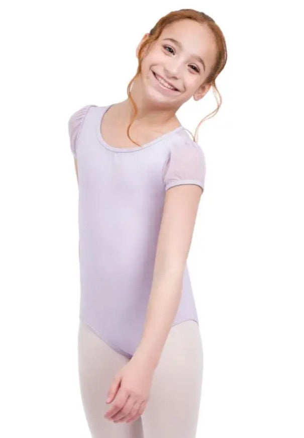 Puff Sleeve Leotard Keyhole Back Lavender 11311C