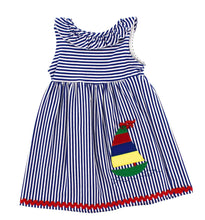 Load image into Gallery viewer, Sailboat Blue Stripe Knit Empire Dress