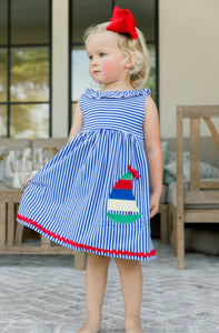 Sailboat Blue Stripe Knit Empire Dress