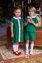 Load image into Gallery viewer, Ruffled Sally Green Gingerbread Dress w/ White/Red Piping