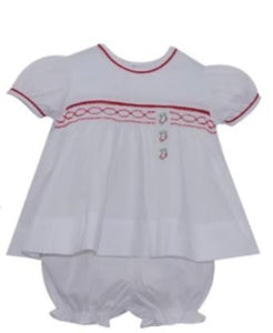 Darling Diaper Set White With Red Smocking Stocking/Present/Tree Emb