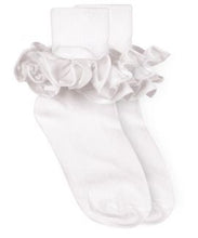 Load image into Gallery viewer, White Ruffle Lace Turn Cuff Sock