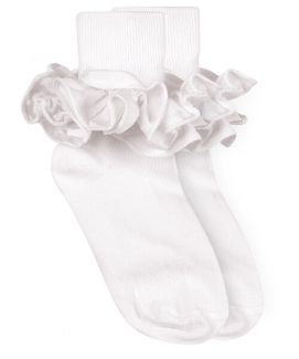 Jefferies White Misty Ruffle Lace Turn Cuff Socks